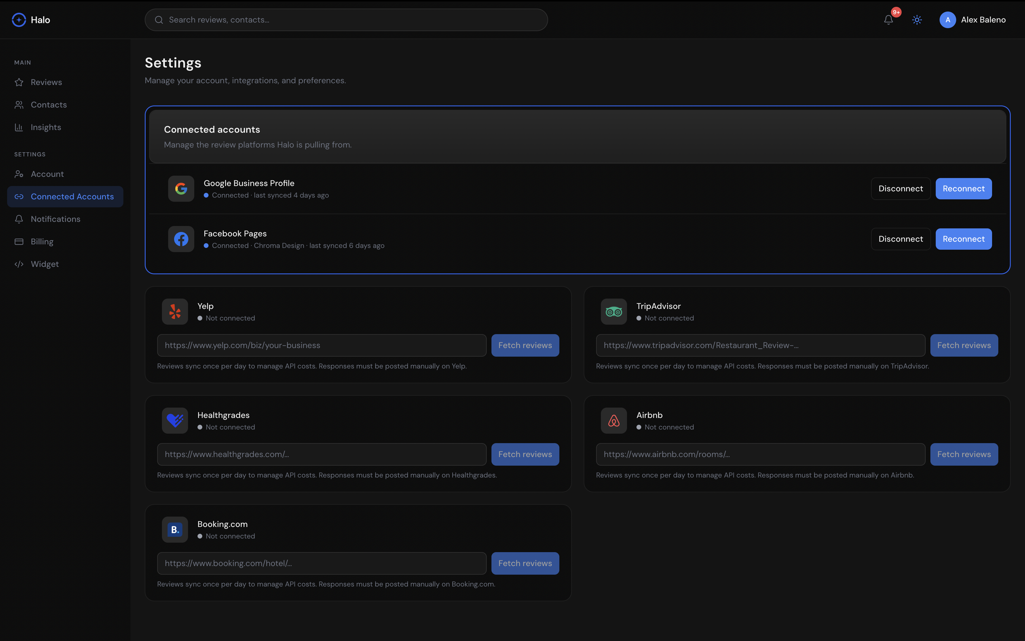 Halo connected accounts